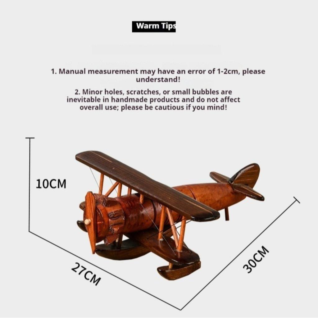 Vintageowy drewniany model samolotu - Ręcznie robiona dekoracja na biurko, Rustykalna ekspozycja do domowego biura i Unikalny prezent lotniczy