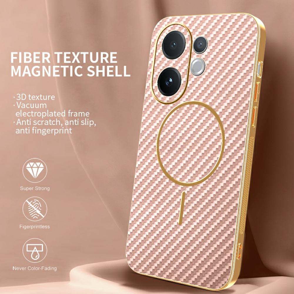For Vivo V60 5G Phone Case Carbon Fiber Textured Electroplated TPU Back Cover