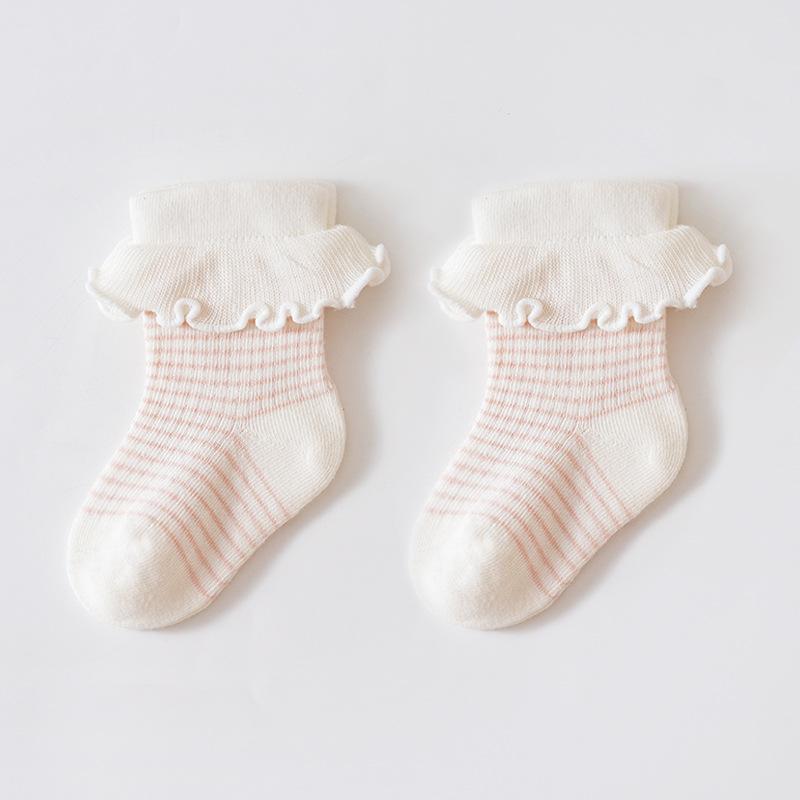 Autumn Winter Lace Princess Children Stripe Socks Newborn Mid Length Socks Cotton Cute Girls Baby Clothes Accessories 0-3 Years Old