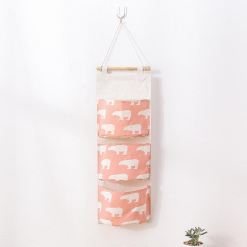 Cotton and Linen Multi-layer 3-cell Storage Bag Wall Storage Bag Cloth Hanging Bag Behind The Dormitory Door Hanging Bag
