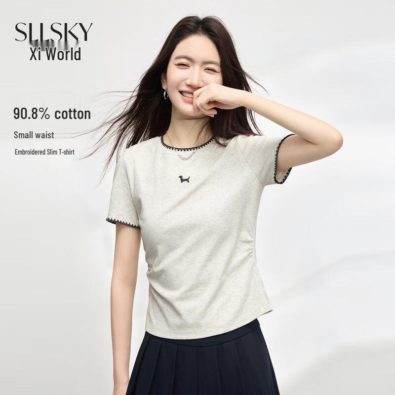 Sllsky Women s Puppy Embroidered T-Shirt M