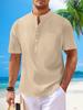 Men’s Cotton Linen Stand Collar Short Sleeve Henley Shirt - Casual & Versatile