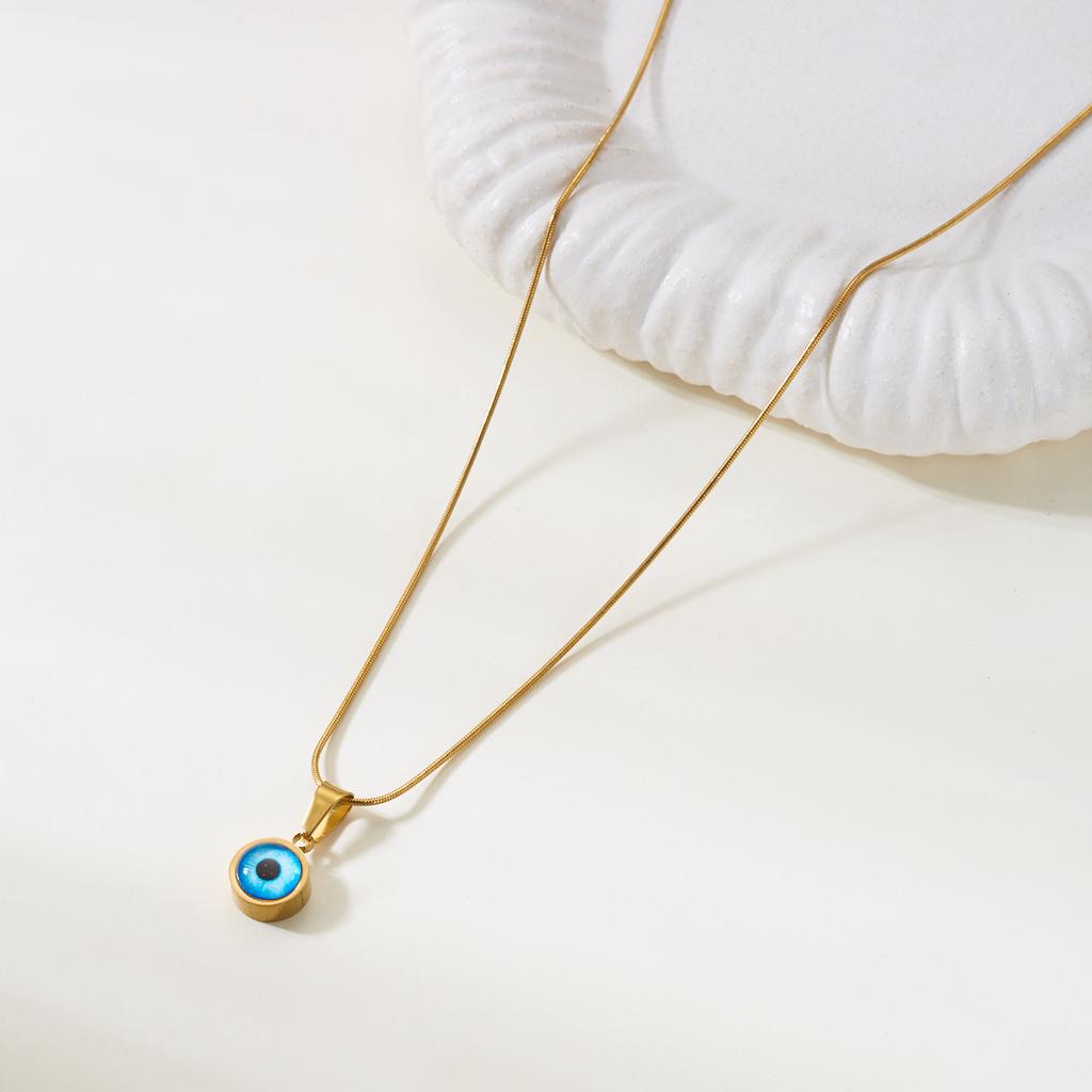 Stainless Steel Lucky Blue Evil Eye Pendant Necklace for Men Women Twisted Golden Chain Collarbone Chokers Jewelry Gift