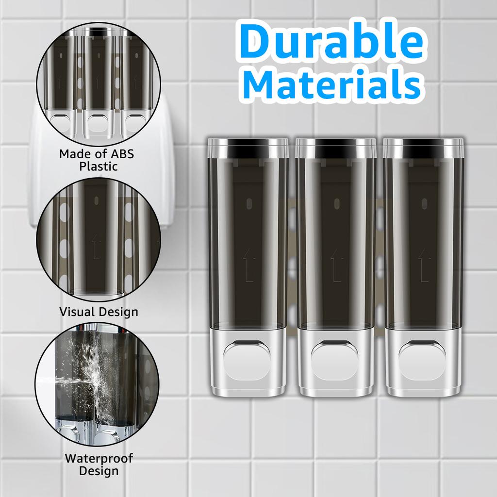 Wall Mounted Soap Dispenser Refillable 3 Chamber Shower Dispenser No Drill Shampoo and Conditioner Dispenser for Bathroom Hotel