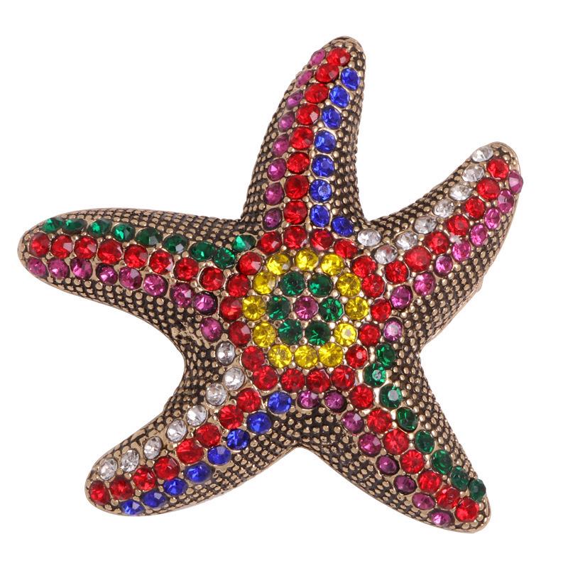 Korean Marine Life Brooch: Starfish & Shell Pin with Metal, Diamond, & Pearl Accents
