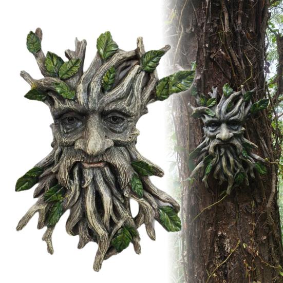 Yousheng Tree Face Sculpture Greenery Old Man Face Tree Decoration Trunk Hugger Face Statue for Garden Outdoor Tree Decor