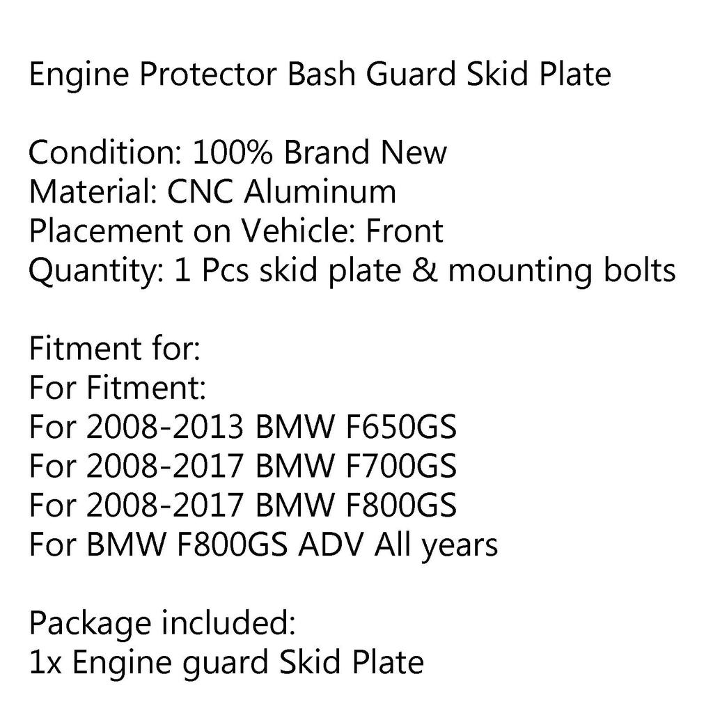 Engine Protector Bash Guard Skid Plate Set For F650 F700 F800 GS 2008-2017