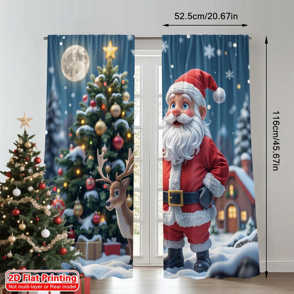 2pcs 2D Flat Printing Christmas Drapes Santa Claus and Reindeer Christmas Scene Fabric Without Electricity Party Decorations for