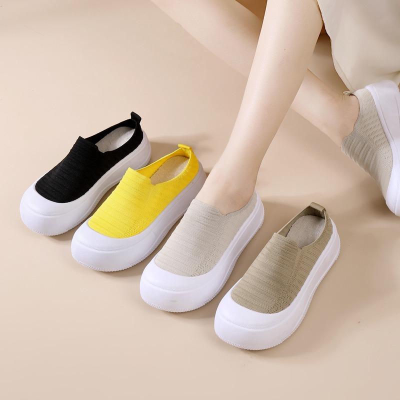 Summer new simple thick-soled flying-woven half-tray fashionable versatile casual women's shoes breathable minimalist fisherman shoes