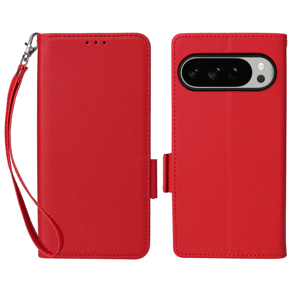 For Google Pixel 10 Pro XL Case with Wrist Strap Litchi Texture PU Leather Wallet Phone Cover