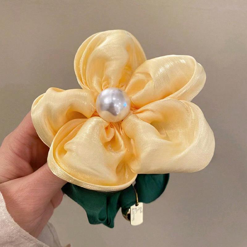 1PC Spring Atmosphere Pearl Head Rope Temperament Large Intestine Hairband Fairy Style Big Flower Leather Stretching
