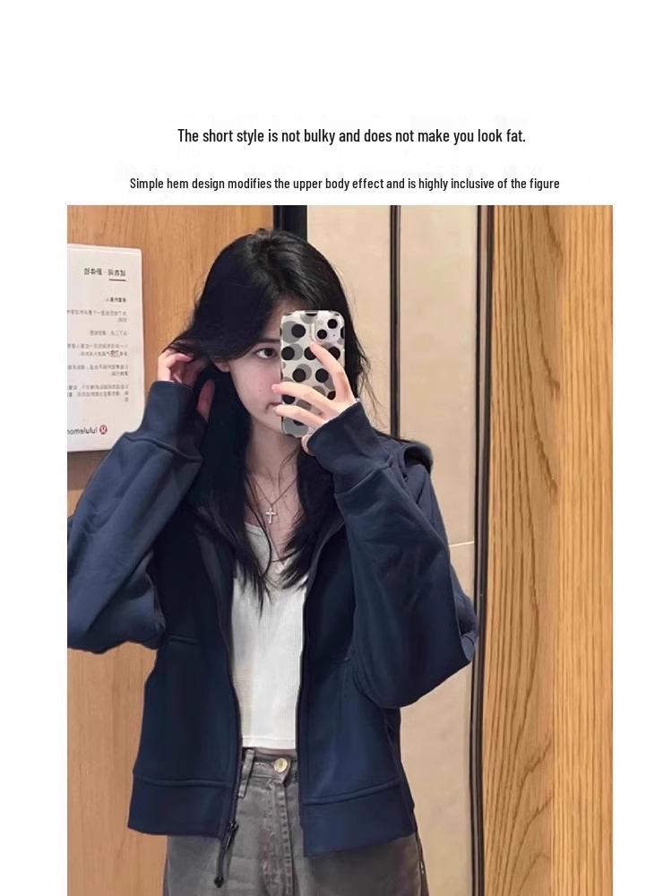 Damen Kurze Hoodie-Jacke - Frühher Herbst 2025, Neuer Koreanischer Stil, Petite Strickjacke, Dickes Oberteil