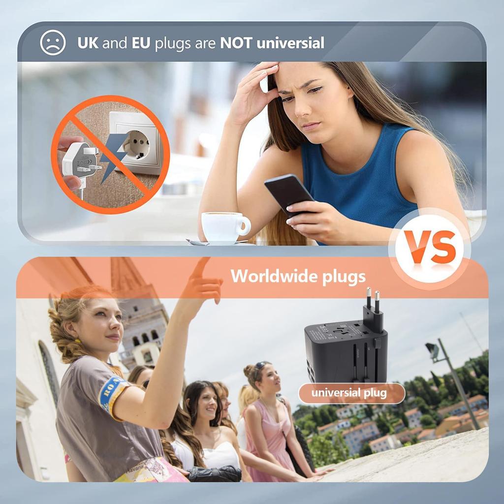 Travel Essentials, International Travel Adapter for European US UK AUS JP, Universal Travel Adapter Plug Adapter Wall Charger with 4 USB Charging
