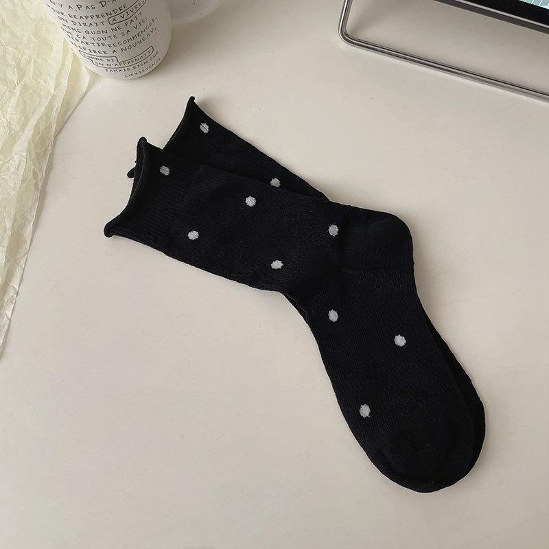 

2024 Socks Thin Stacking Socks Mesh Polka Dots Hollow Breathable Sweat-Absorbing Medium Tube Socks One size fits all чорний