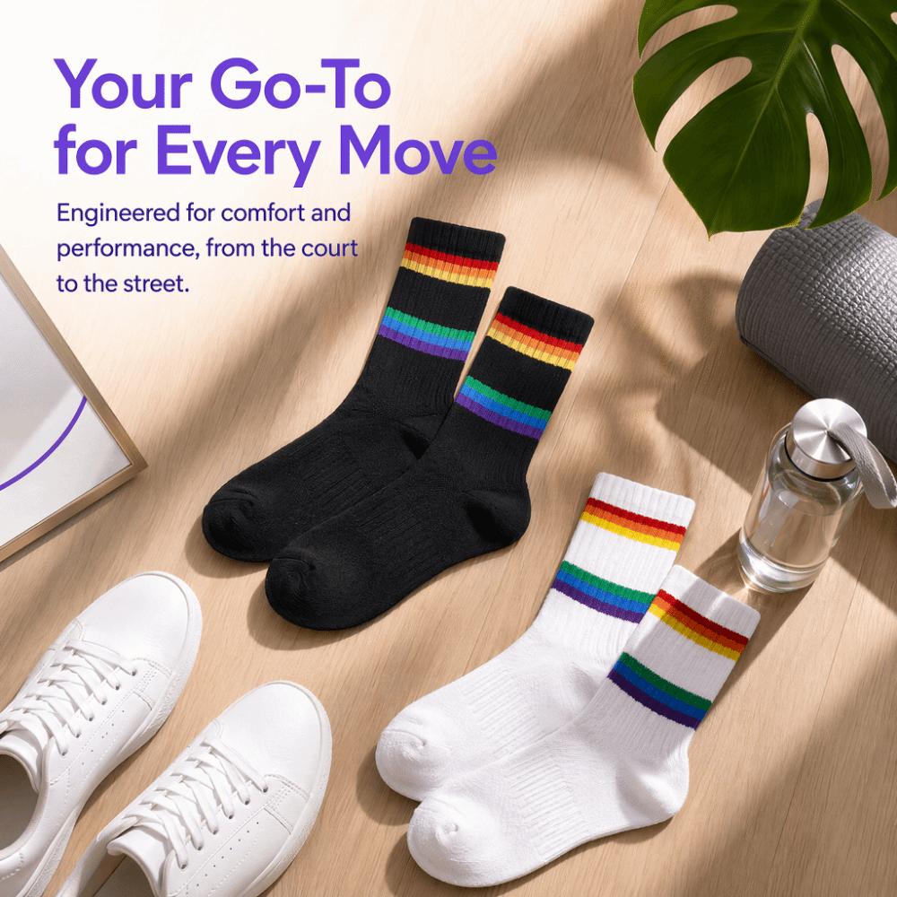 2PCS Rainbow Stripe Athletic Socks Cotton Cotton Tennis Socks Sports Running Socks Tennis