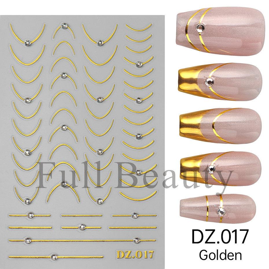 4PCS Gold Nail Art Stickers 3D Rhinestone Decals Colorful Sliders Manicure Decor Nail DIY