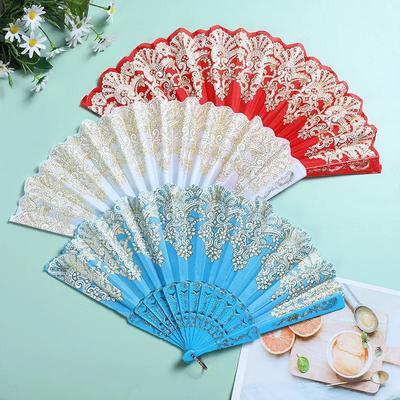 Éventail pliant vintage en dentelle, éventail de danse chinois, accessoires photo, décoration de fête de mariage, cadeau artisanal