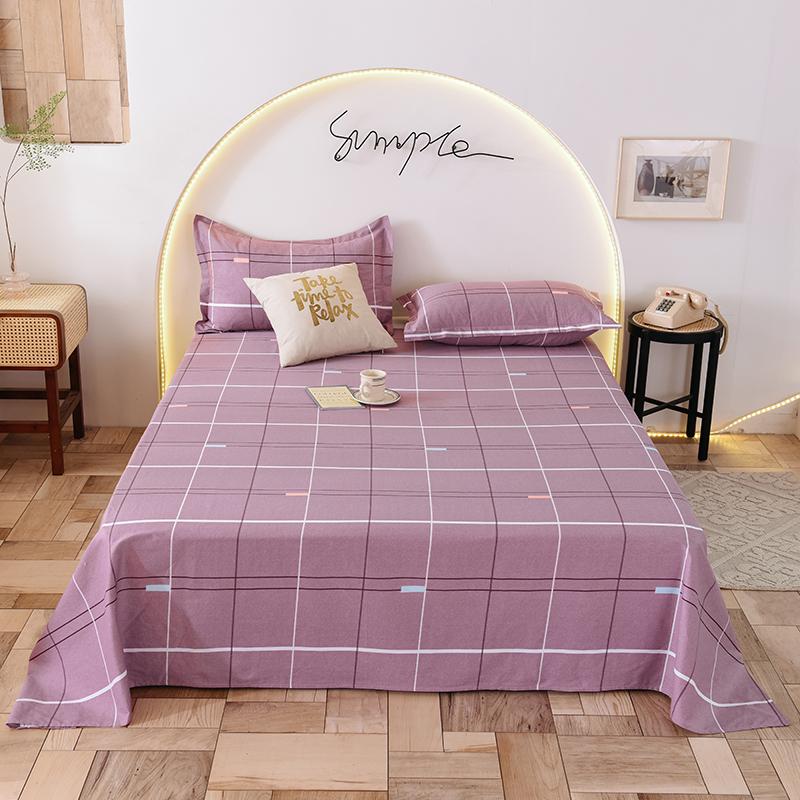 Geometric Grid Pattern Bed Sheet Set 3Pcs 100% Cotton Queen Size Bedding Set Skin-friendly Soft Bed Sheets with Pillowcases