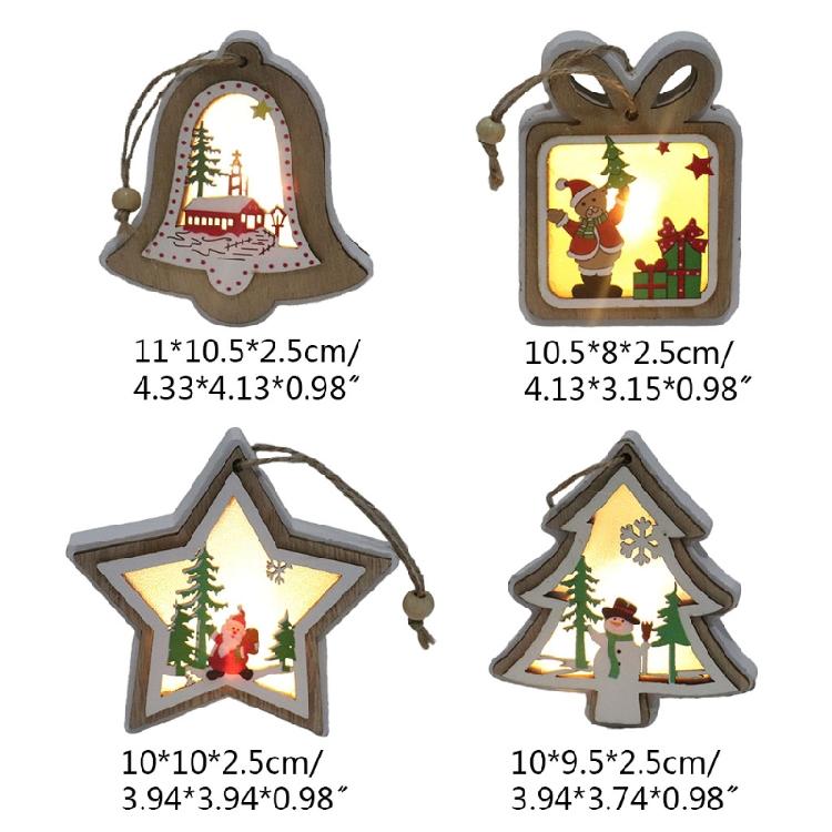 Christmas Light Luminous Ornament Wooden Christmas Tree Hanging Pendant Decor