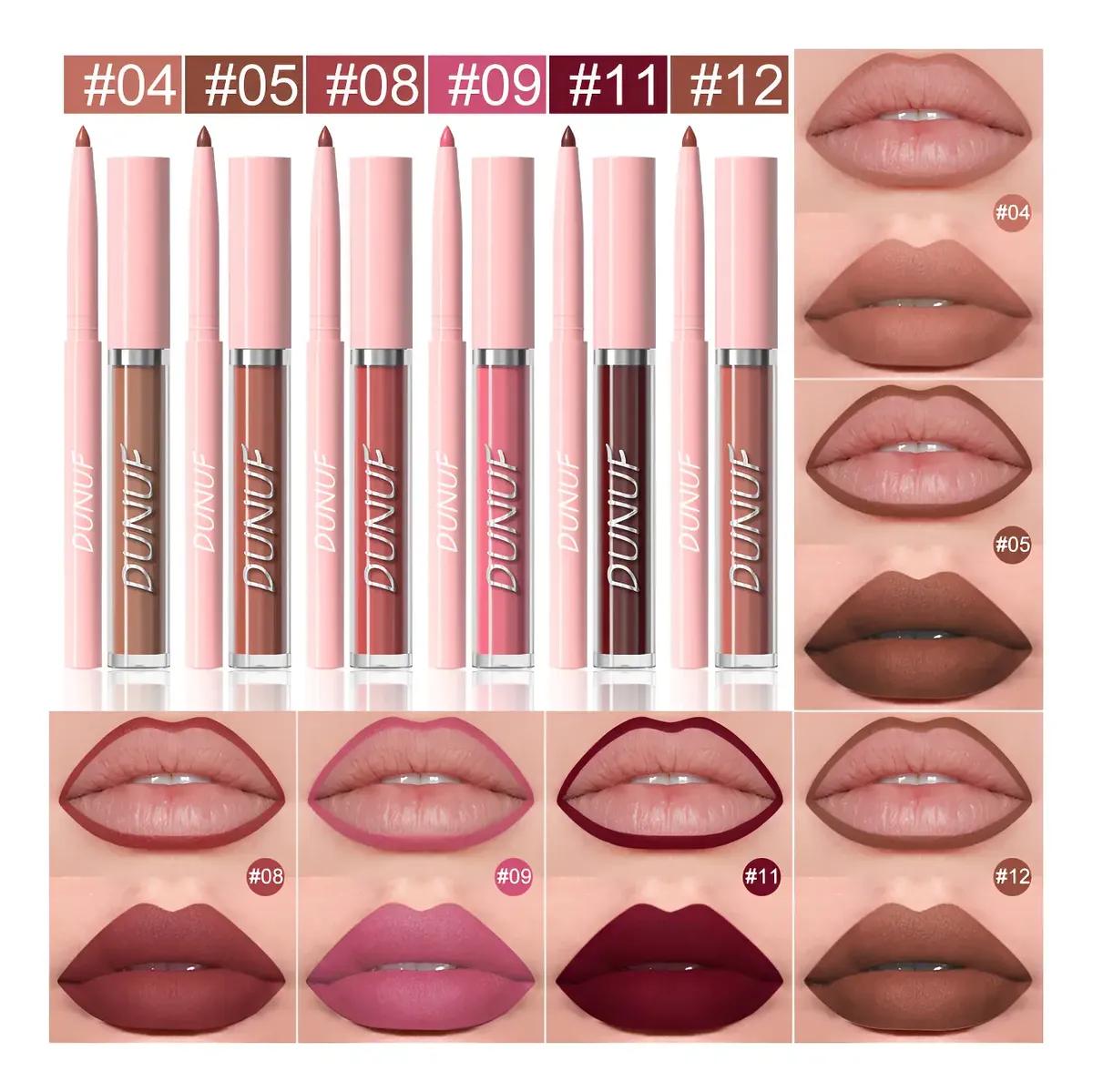 Dunuf 6pcs Matte Lip Gloss And Lipstick