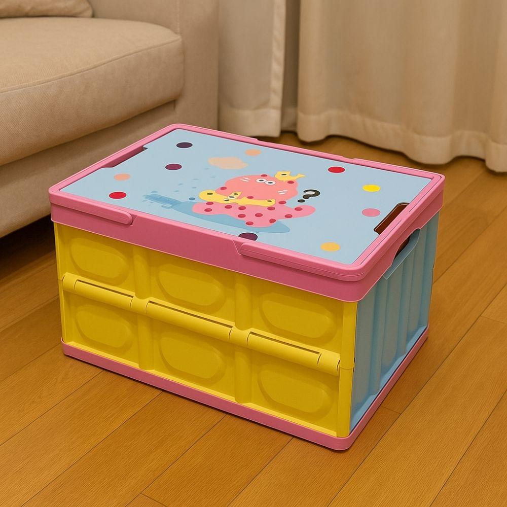 Cartoon Folding Storage Box Cat Pattern Stackable Crate Portable Storage Box Trunk