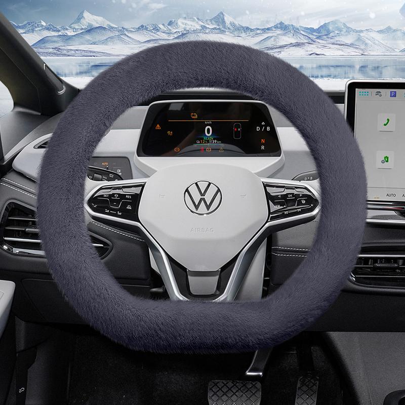 Suitable for Volkswagen Plush Steering Wheel Cover, Autumn and Winter Warm Non-Slip Protective Cover, Golf Tiguan Polo T-Roc Jetta Id.4 Id.3 Atlas