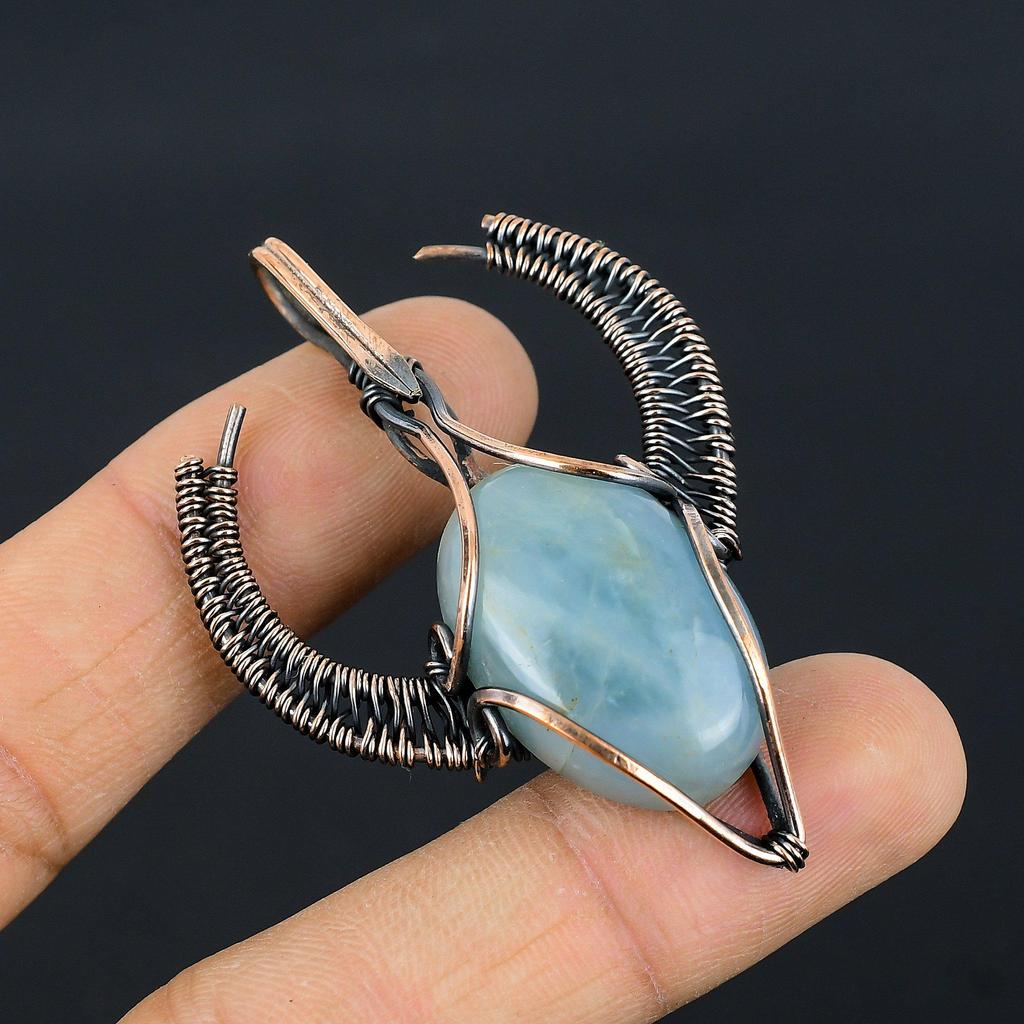 Aquamarine 999 Copper Wire Wrapped Pendant, Handmade Gemstone Pendant Jewelry, Gifts For Wife Brand New Pendant
