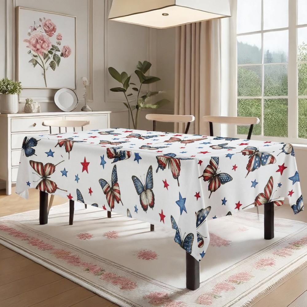 Patriotic Butterfly Rectangle Tablecloth for Table Decor Holiday Party Waterproof Reusable Table Cloth for Table Dining Room