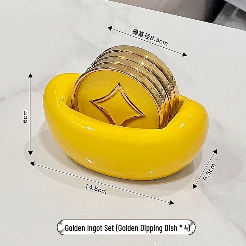 

New Year Gold Ingot Ceramic Plate Set for Dining and Dipping