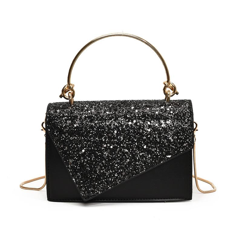 Bag women's new sequined texture portable small square bag fashion chain single shoulder oblique span bag tide