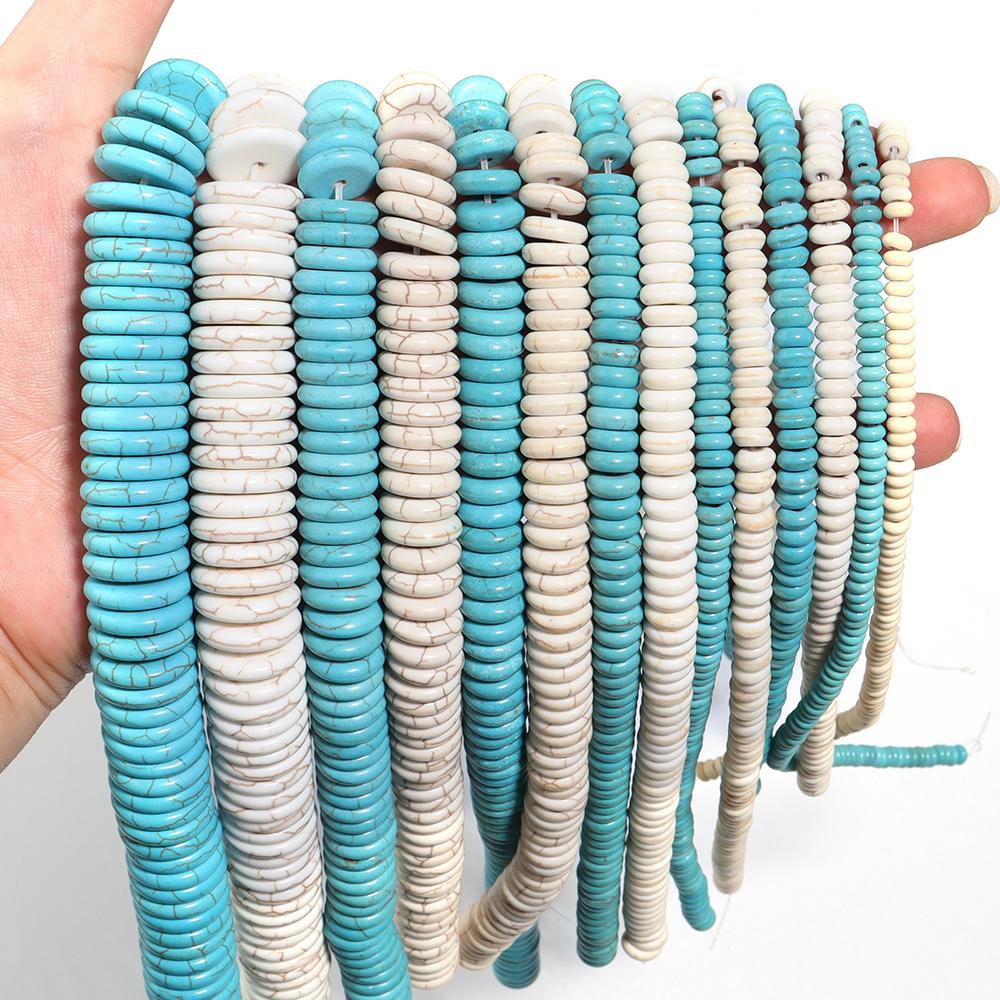 1 Strand Natural Stone Spacer Beads Flat Round Turquoise Bead Loose Beads for Jewelry Making DIY Bracelet Necklaces Accessories