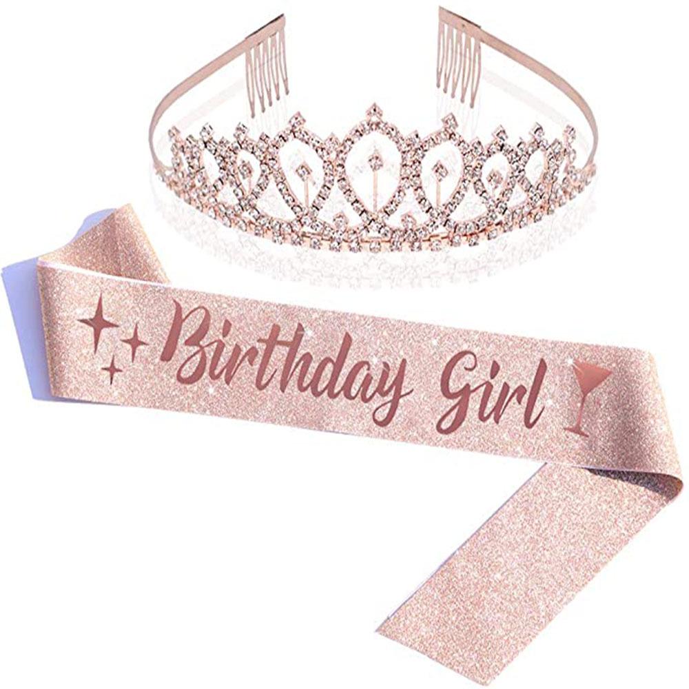 Set de Corona Brillante con Correa para el Hombro y Diadema para Niñas Cumpleañeras