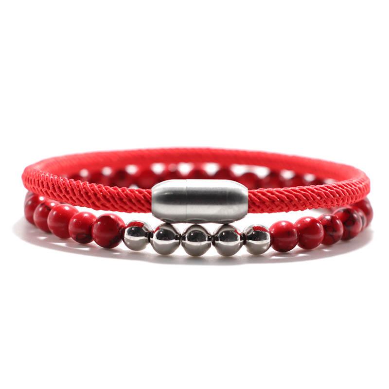 

2Pieces/Set Bracelet Homme Lucky Red Thread Braslet Magnet Braclet 6mm Natural Map Tiger Eye Lapis Lazuli Stone Brazalete Gift
