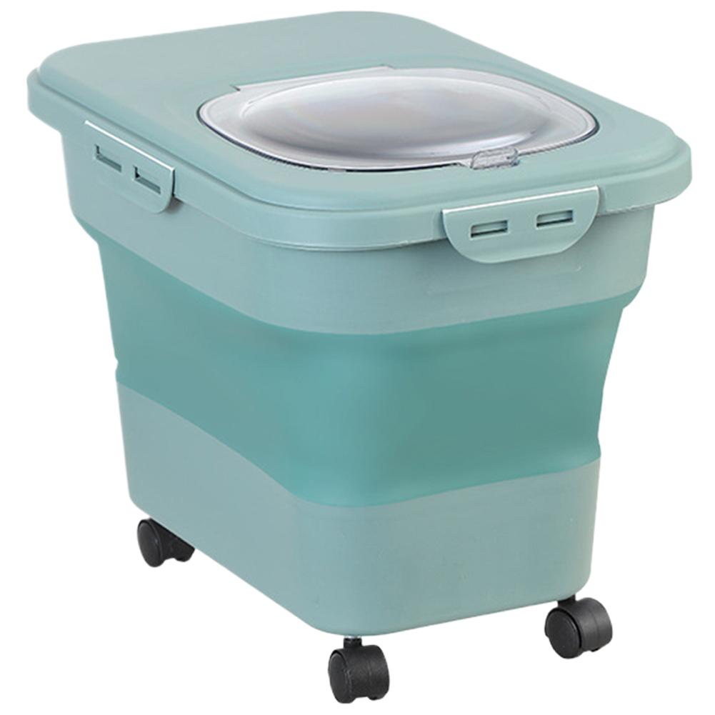 Collapsible Dry Cat Food Box 20-30LB Foldable Cat Food Bucket Large Capacity Flour Multigrain Rice Barrel Box with Lid & Wheels