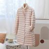 Light and Thin Women's Down Jacket Autumn Medium and Long Large Size Round Neck Change V Neck Snap Button Down Liner Long Sleeve Jacket