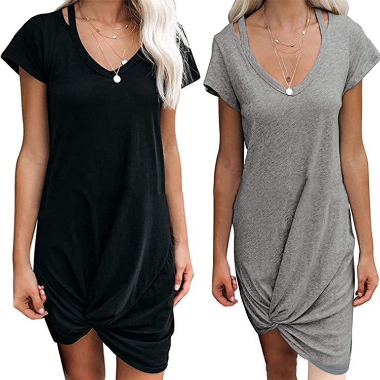 2024 Spring and Summer Women's Solid Color Strapless Twist T-shirt Dress S-XXL