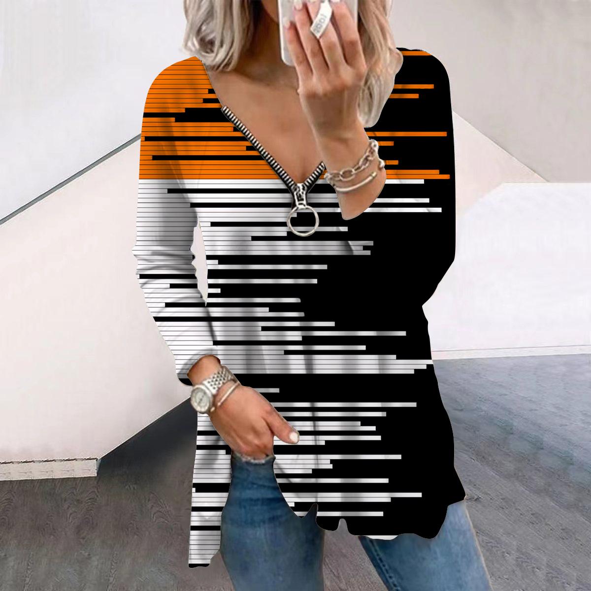 Женские осенние черно-белые футболки с длинным рукавом с принтом — фото 6