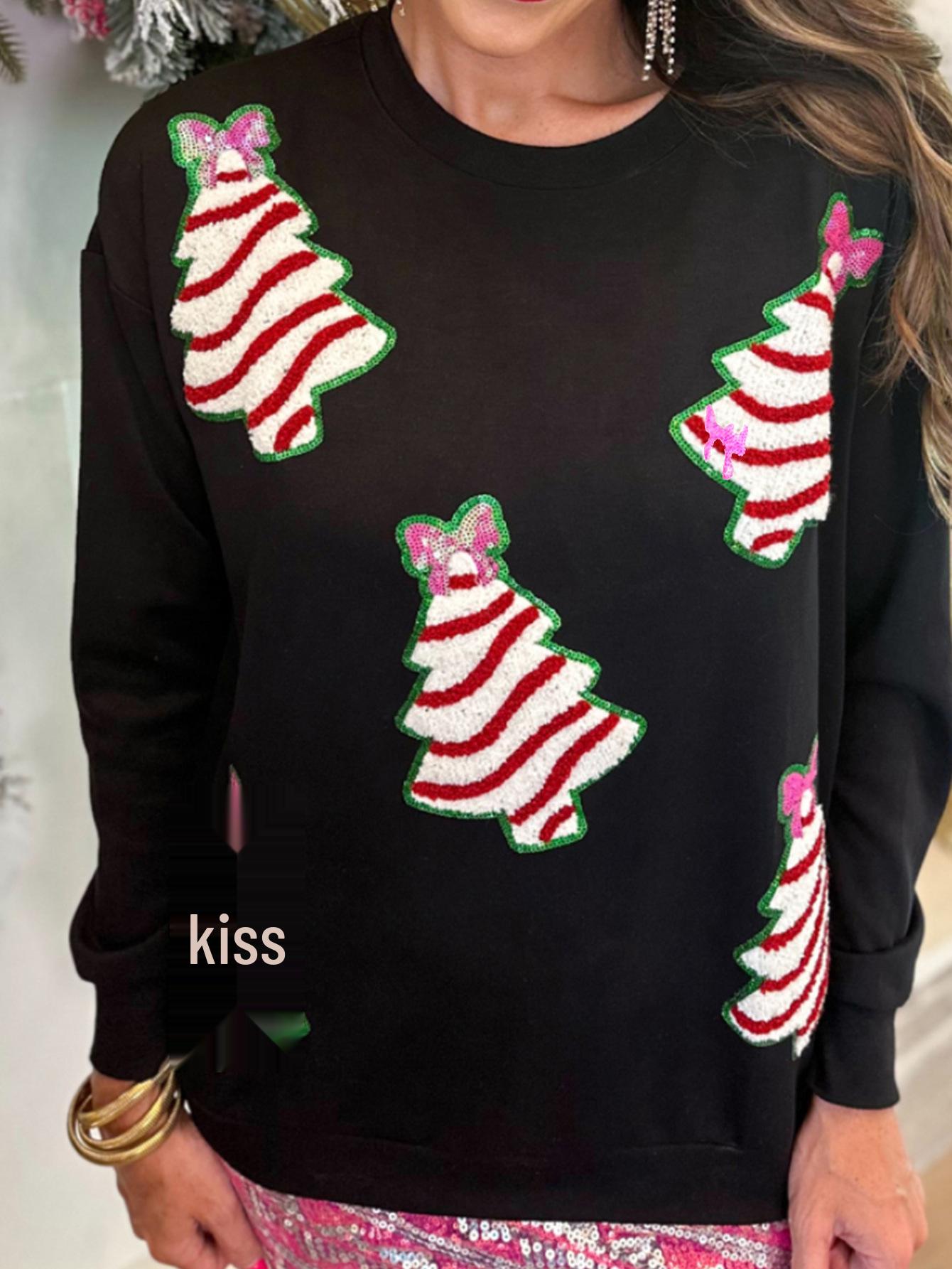 

European Favorite: Sequin Embroidered Christmas Tree Hoodie M чёрный