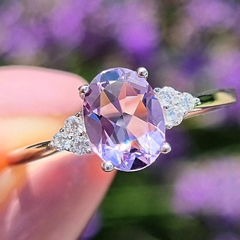 New hot selling accessories from Europe and America, fashionable women s oval purple zircon ring 6&Platinum Plated фиолетовый