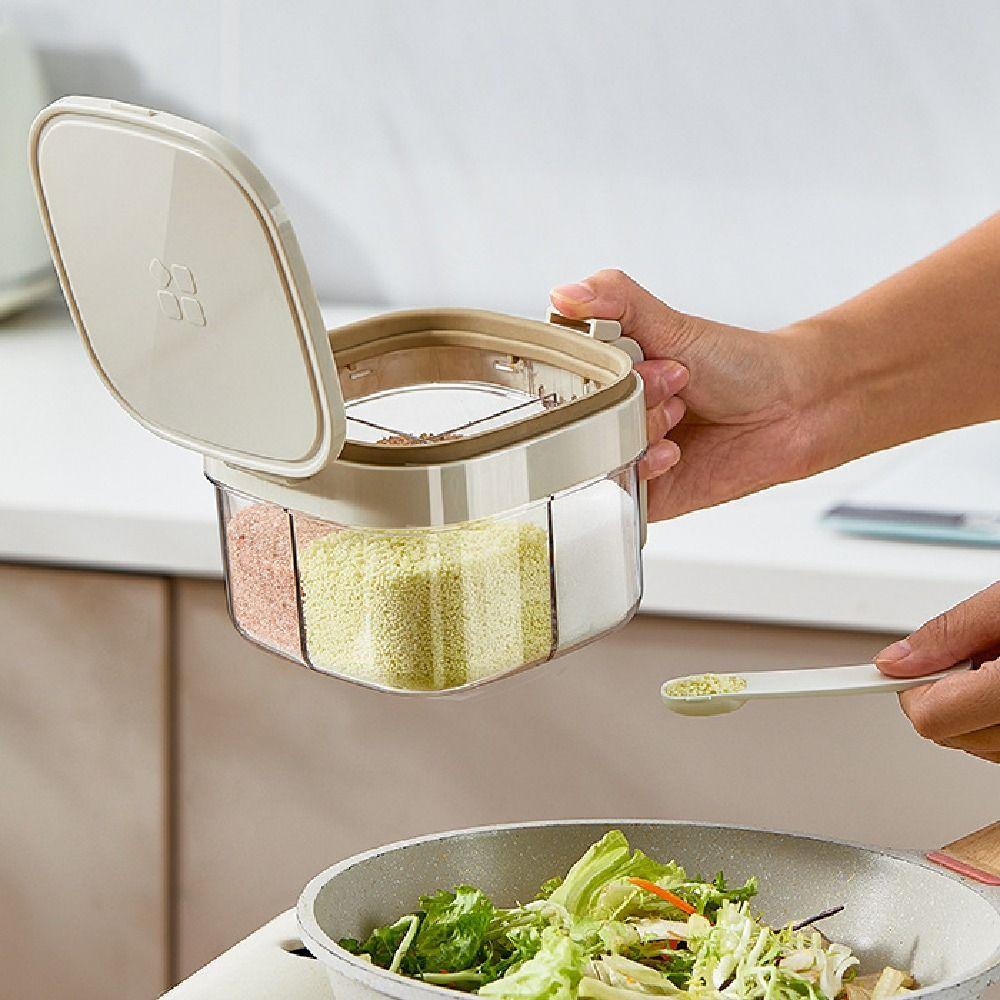 4 Grids Sugar and Salt Container Push-type Condiment Storage Container  Kitchen Supplies