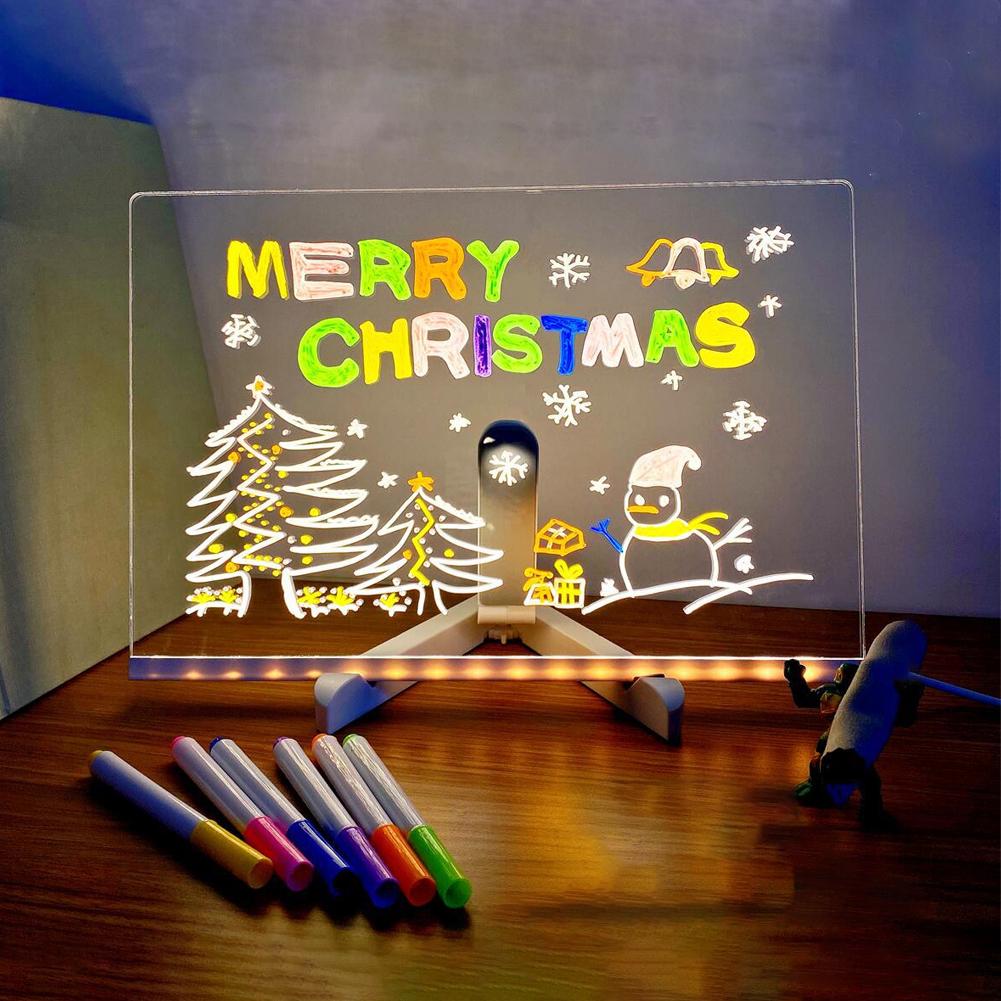 Light Up Acrylic Message Board Rewritable DIY Children's Glowing Drawing Board Message Lamp Marker Board For Office School Home