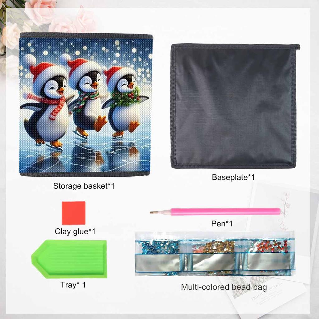 Three Lovely Penguins 5D Diamond Painting Storage Basket Full Round Drill Mosaic Diamond Embroidery Cross Stitch Kits Home Decor Home Decor