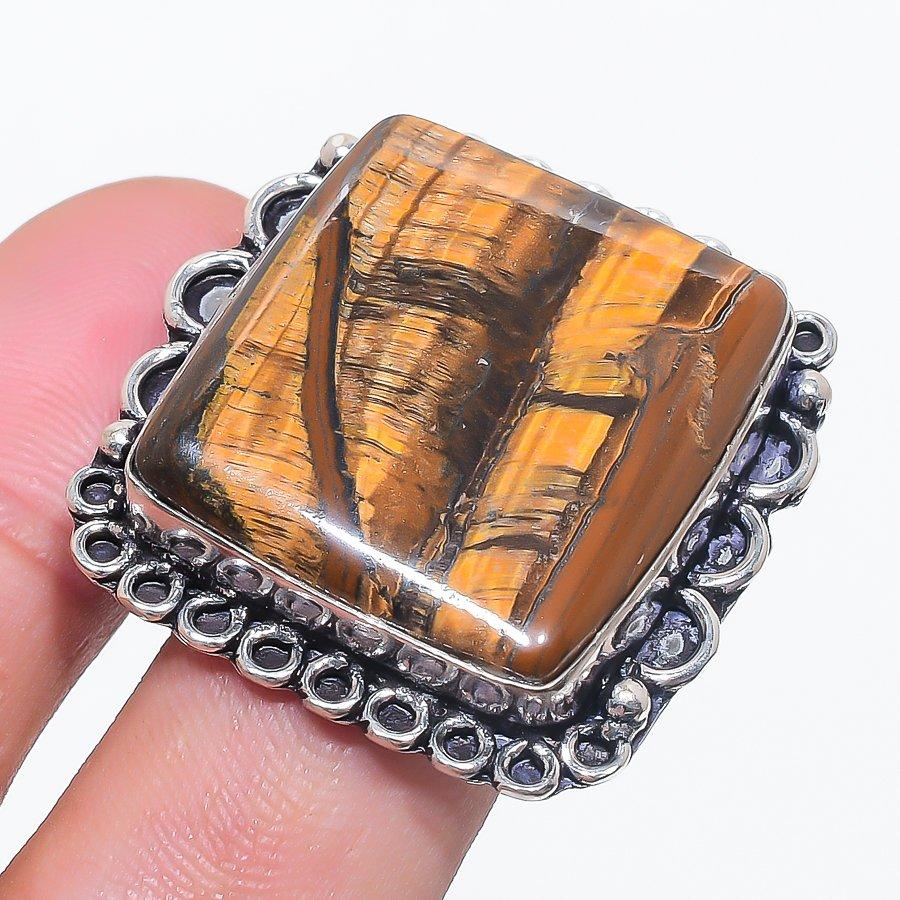 Tiger Eye Gemstone 925 Sterling Silver Jewelry Ring Size 11