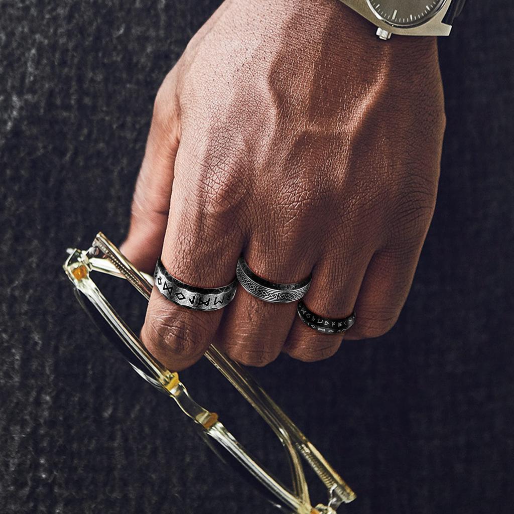 Vintage Noorse Viking Rune Ringen Voor Mannen Roestvrij Staal Keltische Knoop Sieraden Retro Koppel Amulet