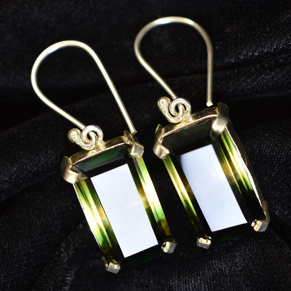 54.75 Ct NATURAL Tourmaline CERTIFIED Bi-Color Emerald Earring Pair Gemstone MY.ER-29-NS