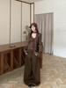 2025 Autumn/Winter Retro V-neck Polka Dot Lace-up Slimming Long-sleeved T-shirt for Women