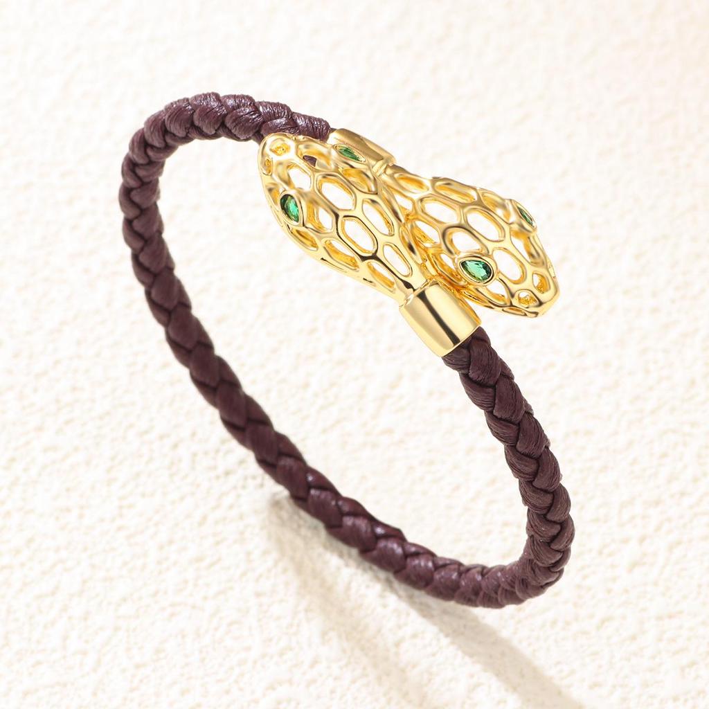 Exquisite Retro Snake Head Open Bangle: Fashionable Woven Bracelet