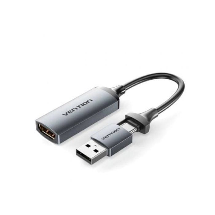 Conversor HDMI Vention ACWHA 4K@60Hz HDMI Hembra a USB-C/USB-A 480Mbps 10cm Gris