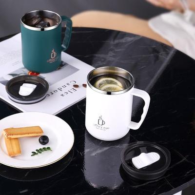 Taza de leche y café de acero inoxidable 304 de gran capacidad de 500 ml con tapa, taza de agua aislada sencilla para oficina