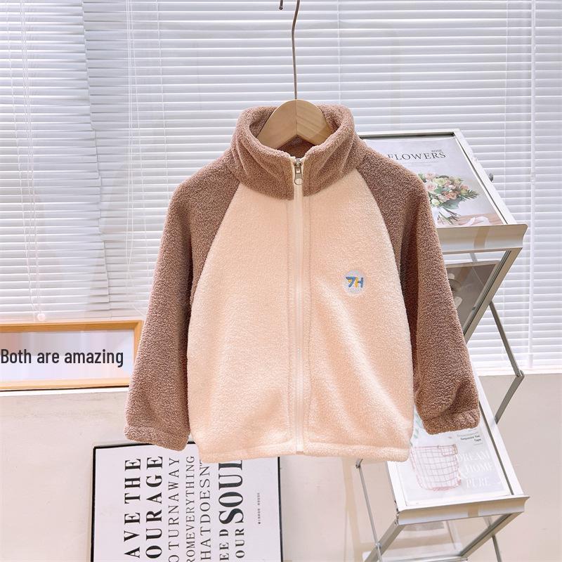 Kids' Plush Puff Jacket - Autumn/Winter Stand Collar Zipper Cardigan for Boys & Girls, Long Sleeve, Warm Home Wear.